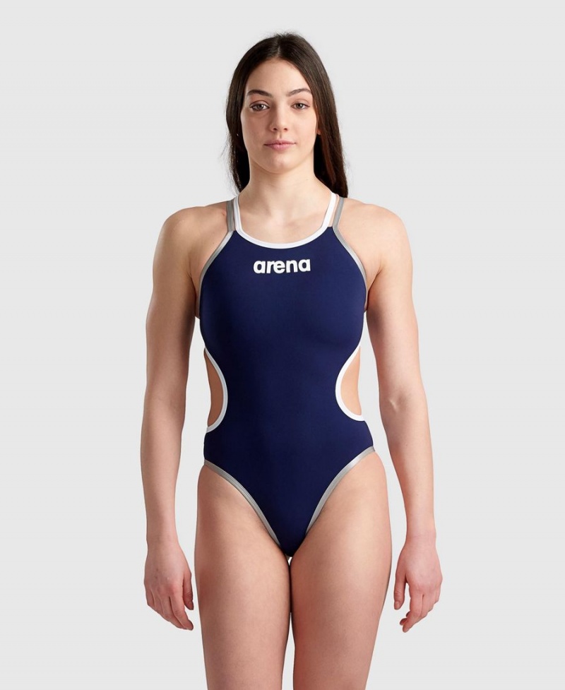 Maillot de Bain Arena One Double Cross Back Bleu Marine Blanche Femme | ZOR-33168348