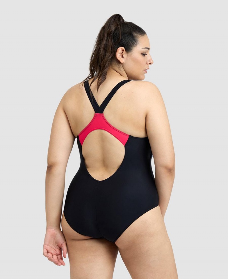 Maillot de Bain Arena Threefold V Back Plus Noir Rouge Femme | TDQ-46537137