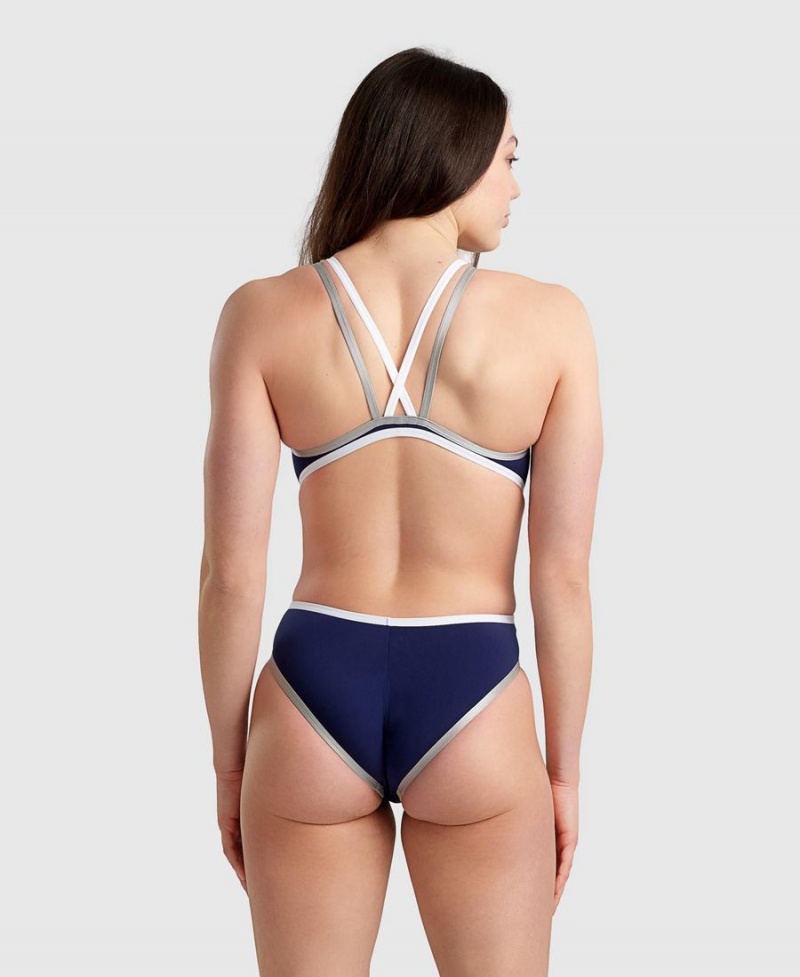 Maillot de Bain Arena One Double Cross Back Bleu Marine Blanche Femme | ZOR-33168348