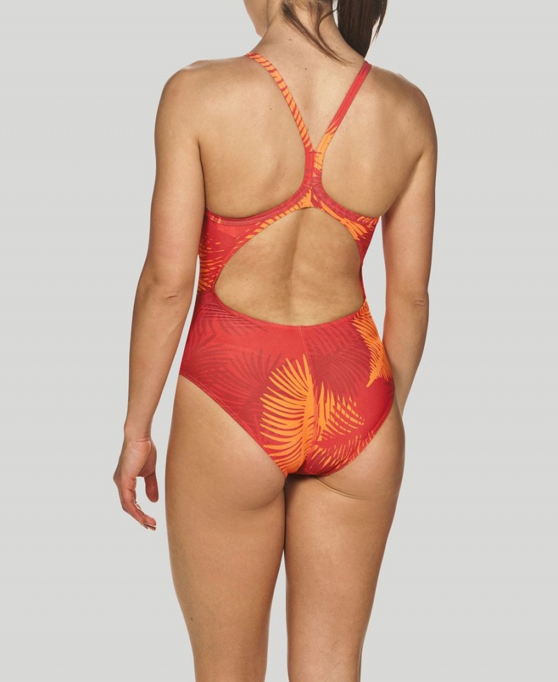 Maillot de Bain Arena Palm Forest Light Drop Back Rouge Orange Femme | MUR-32145658