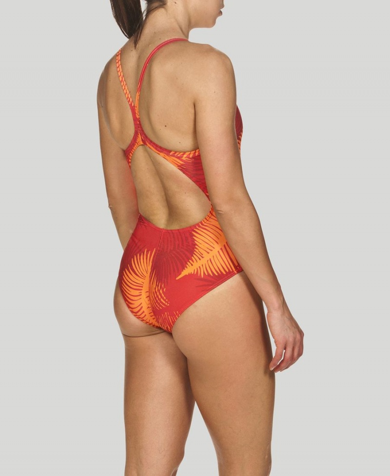 Maillot de Bain Arena Palm Forest Light Drop Back Rouge Orange Femme | MUR-32145658