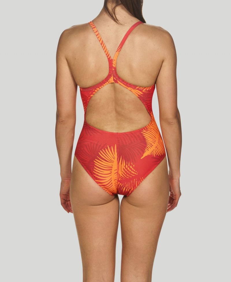 Maillot de Bain Arena Palm Forest Light Drop Back Rouge Orange Femme | MUR-32145658