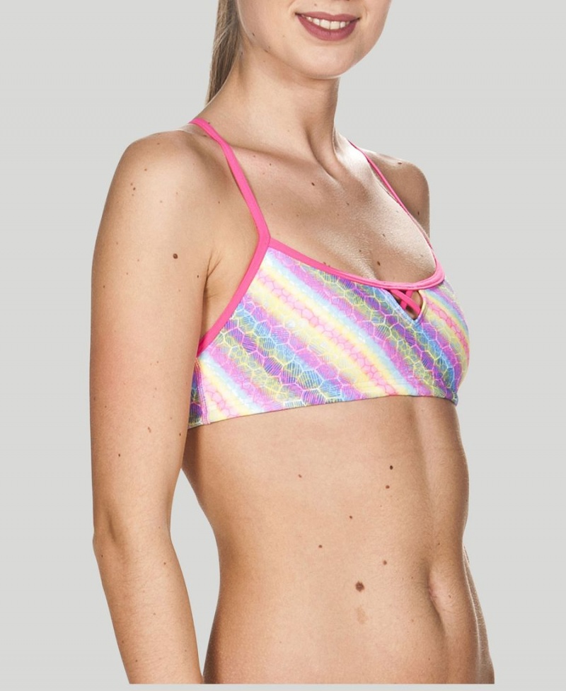 Haut de Bikini Arena BE Bandeau Rose Multicolore Femme | CZN-43642036