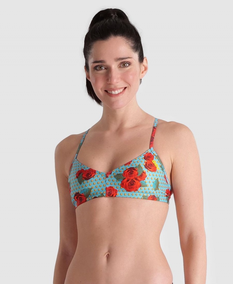 Haut de Bikini Arena Bandeau Live Turquoise Multicolore Femme | KSQ-45221782