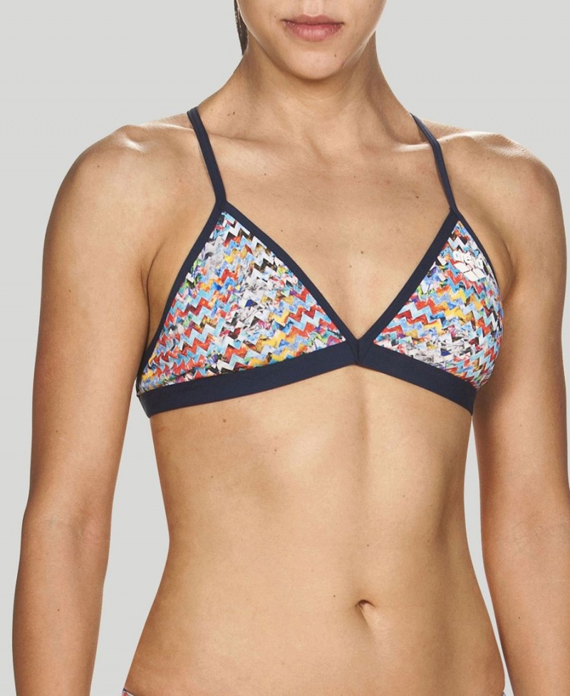 Haut de Bikini Arena Ethno Zigzag Tie Back Grise Multicolore Femme | UXY-17290453