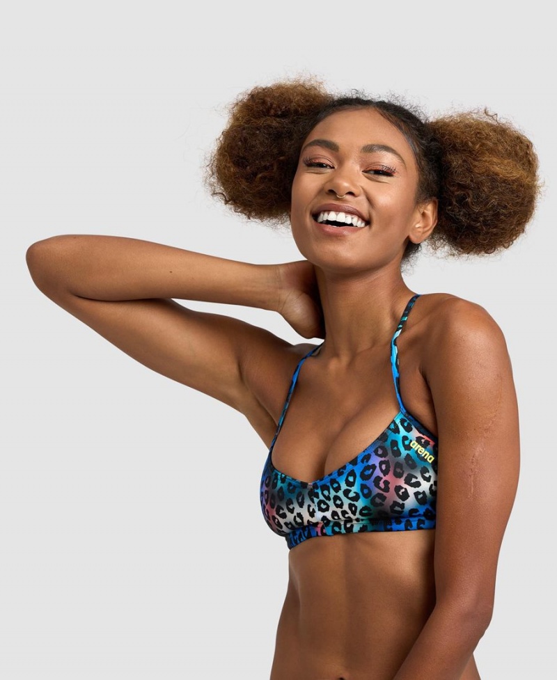 Haut de Bikini Arena Live Bandeau Bleu Multicolore Femme | QJX-65588353