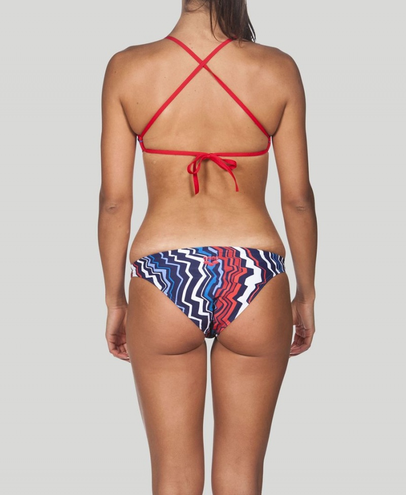 Haut de Bikini Arena Zig Zag Tie Back Bleu Marine Rouge Femme | UTN-64276491