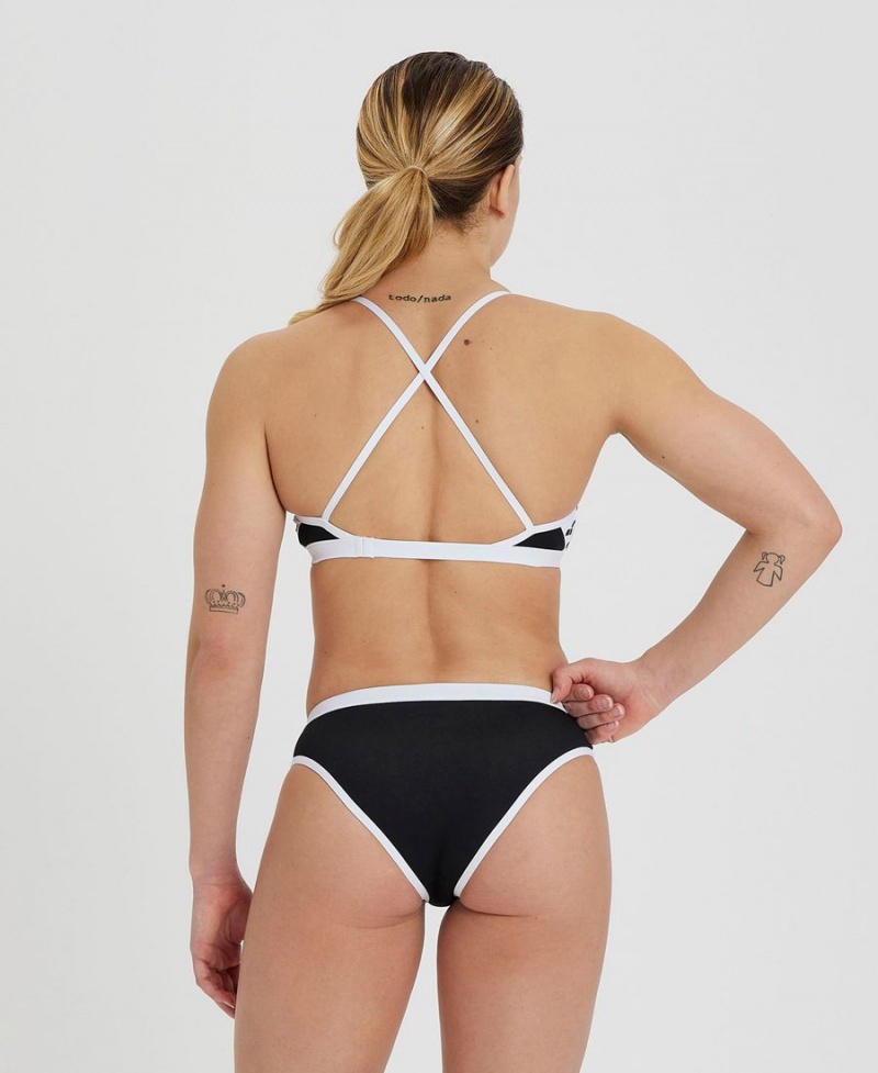 Maillot de Bain Arena Icons Solid Cross Back Noir Blanche Femme | WCU-01061800