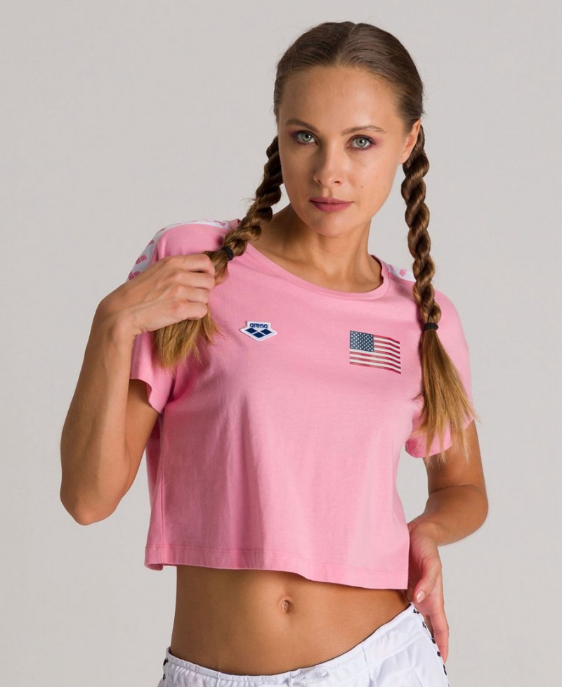 T-Shirt Arena Corrine Team Crop Rose Femme | MVX-87580704