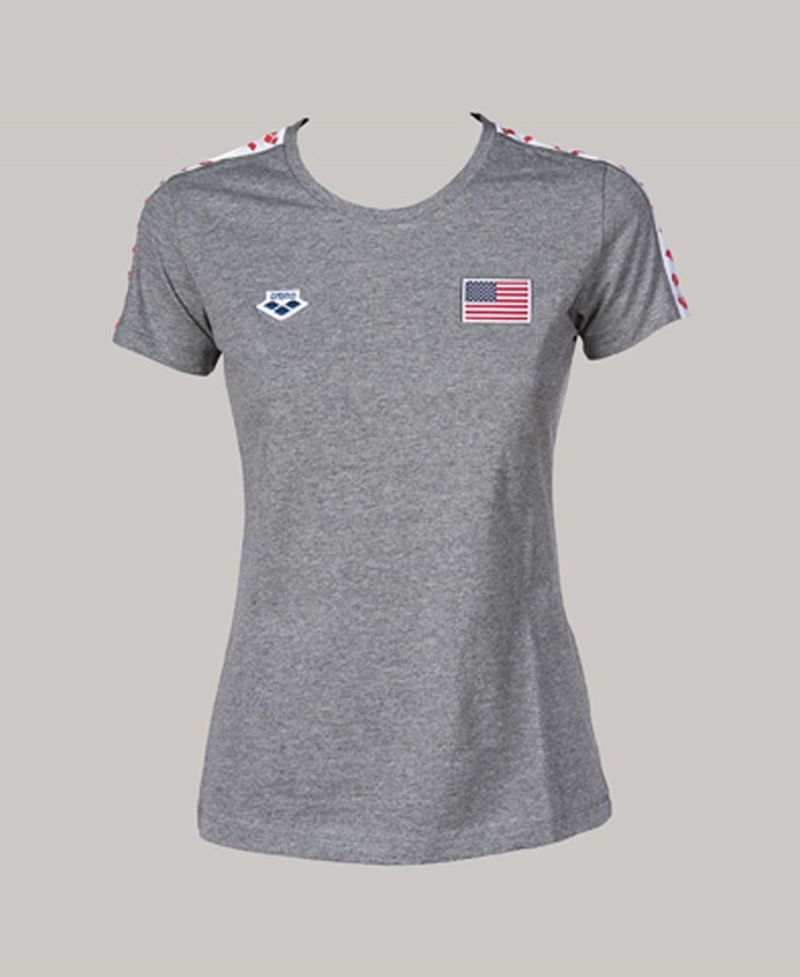 T-Shirt Arena Team USA Grise Femme | CDE-41126540