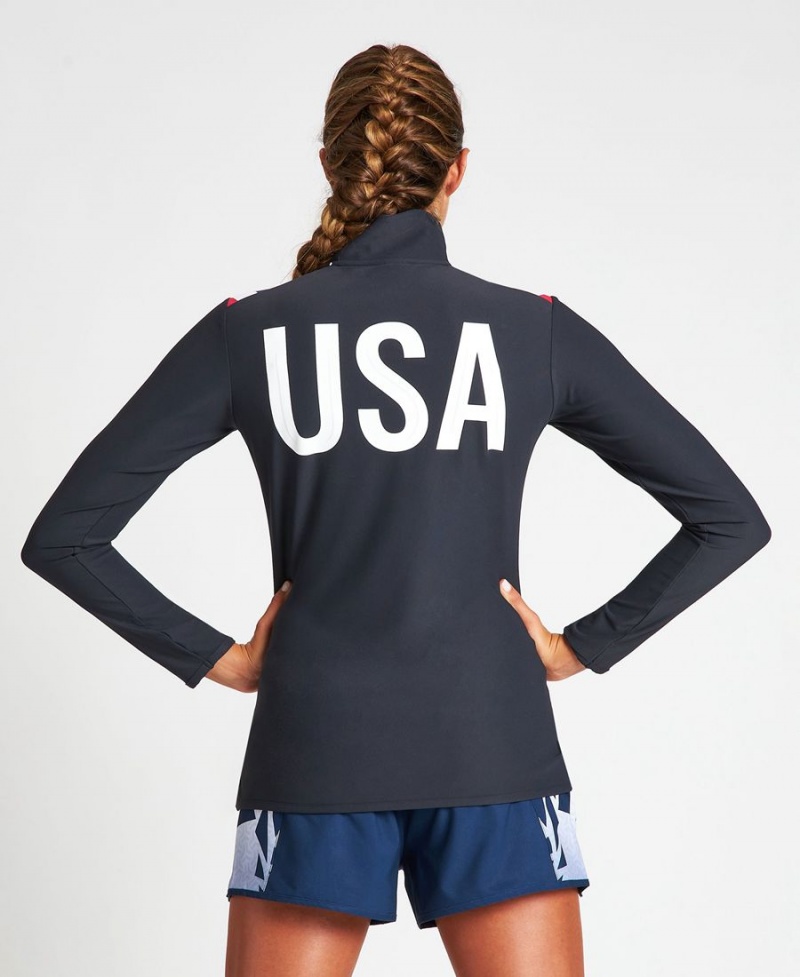 T-Shirt Arena USA Swimming Team Kit Half Zip Noir Femme | LRD-42606306