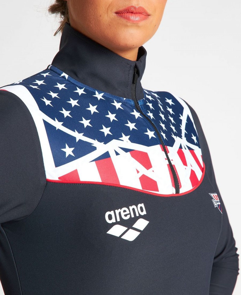 T-Shirt Arena USA Swimming Team Kit Half Zip Noir Femme | LRD-42606306