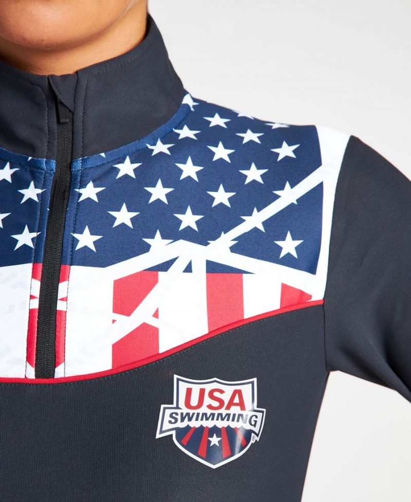 T-Shirt Arena USA Swimming Team Kit Half Zip Noir Femme | LRD-42606306