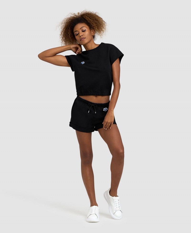 T-Shirt Arena Icons Crop Noir Femme | EXT-65517076