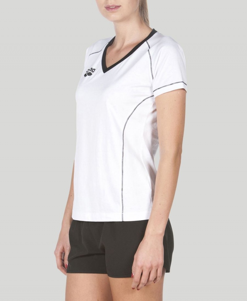 T-Shirt Arena Team Line Corta Sleeve Blanche Noir Femme | QFR-59997901