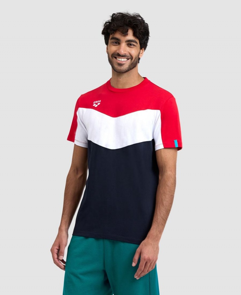 T-Shirt Arena Color Block Rouge Blanche Bleu Marine Femme | XEW-03954699