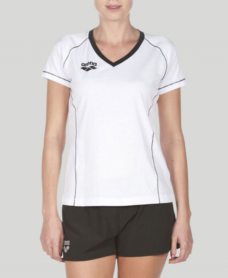 T-Shirt Arena Team Line Corta Sleeve Blanche Noir Femme | QFR-59997901