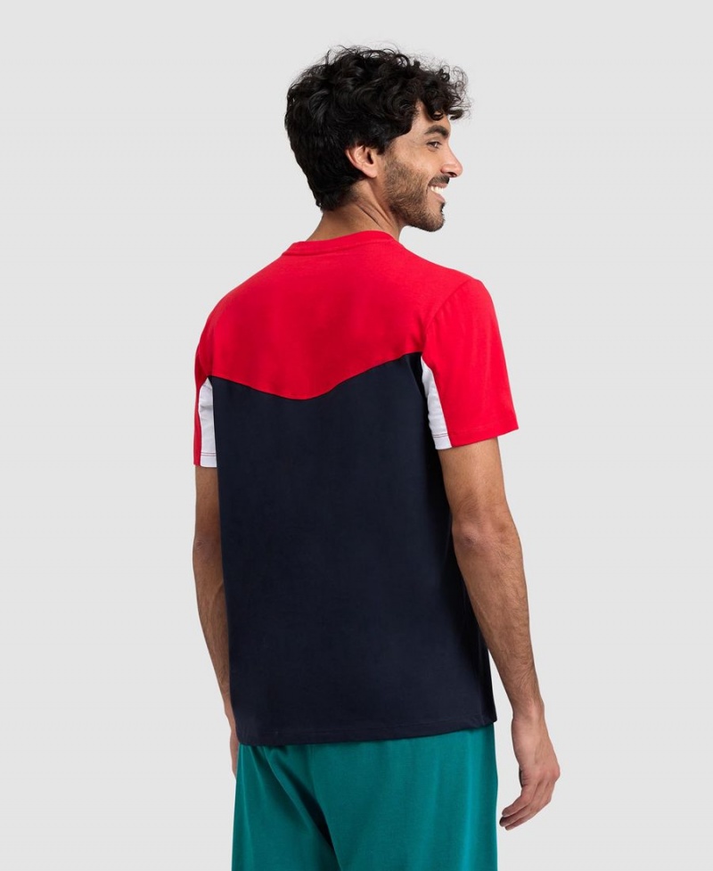 T-Shirt Arena Color Block Rouge Blanche Bleu Marine Femme | XEW-03954699