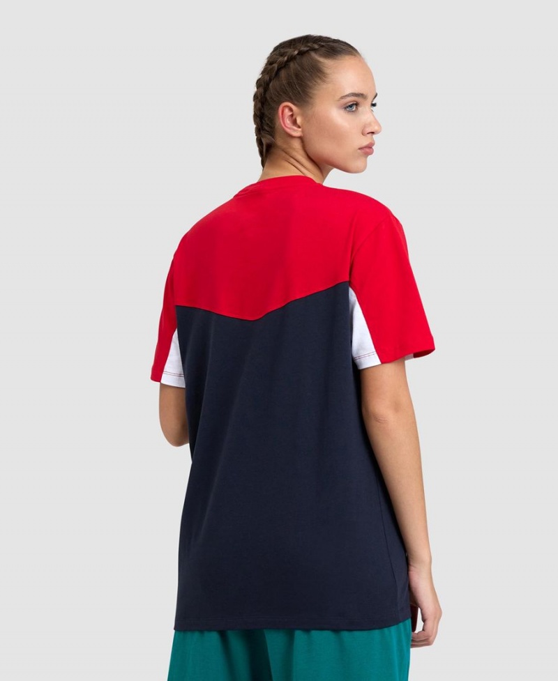 T-Shirt Arena Color Block Rouge Blanche Bleu Marine Femme | XEW-03954699