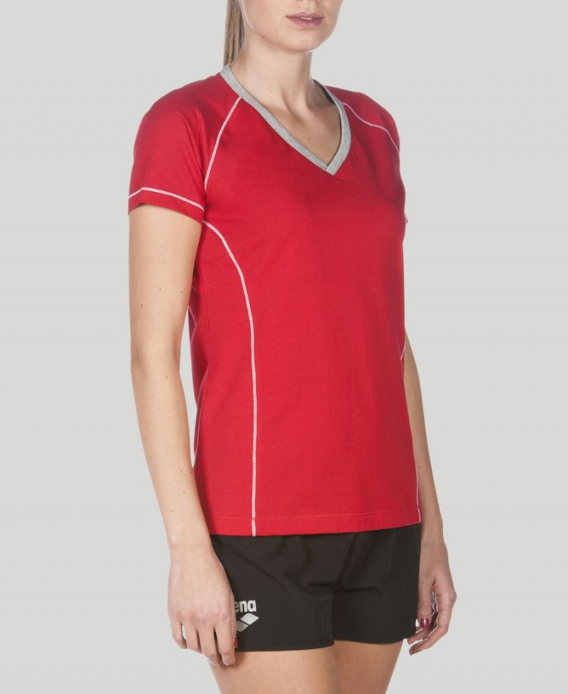 T-Shirt Arena Team Line Corta Sleeve Rouge Femme | XEZ-82084033