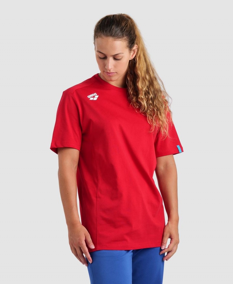 T-Shirt Arena Team Panel Rouge Femme | TAT-57931143