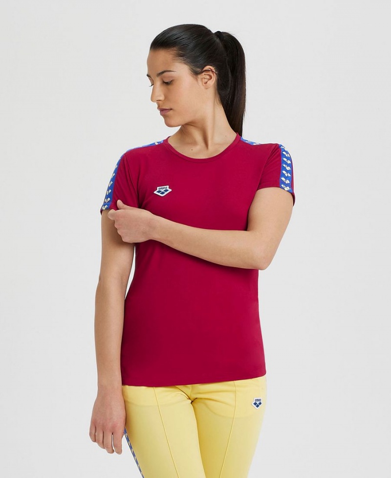 T-Shirt Arena Team Corta Sleeve Bordeaux Bleu Femme | ZJU-40734460