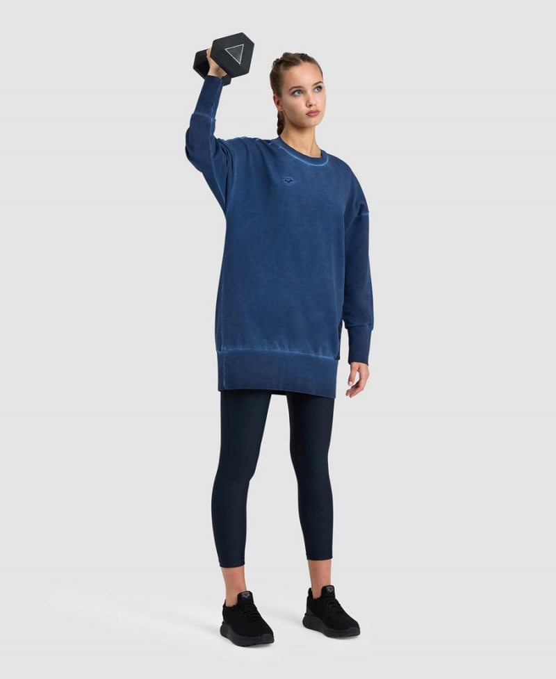 Sweatshirt Arena Icons Oversized Crewneck Bleu Marine Femme | SPO-75613217