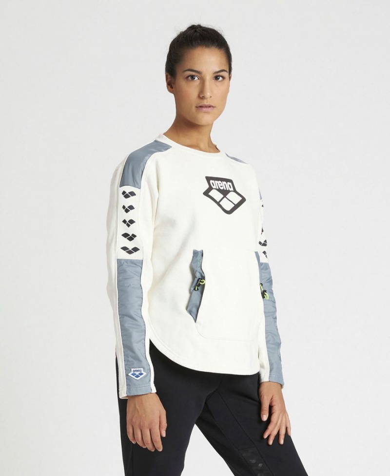 Sweatshirt Arena Team Crew Neck Blanche Grise Femme | AKX-47294792