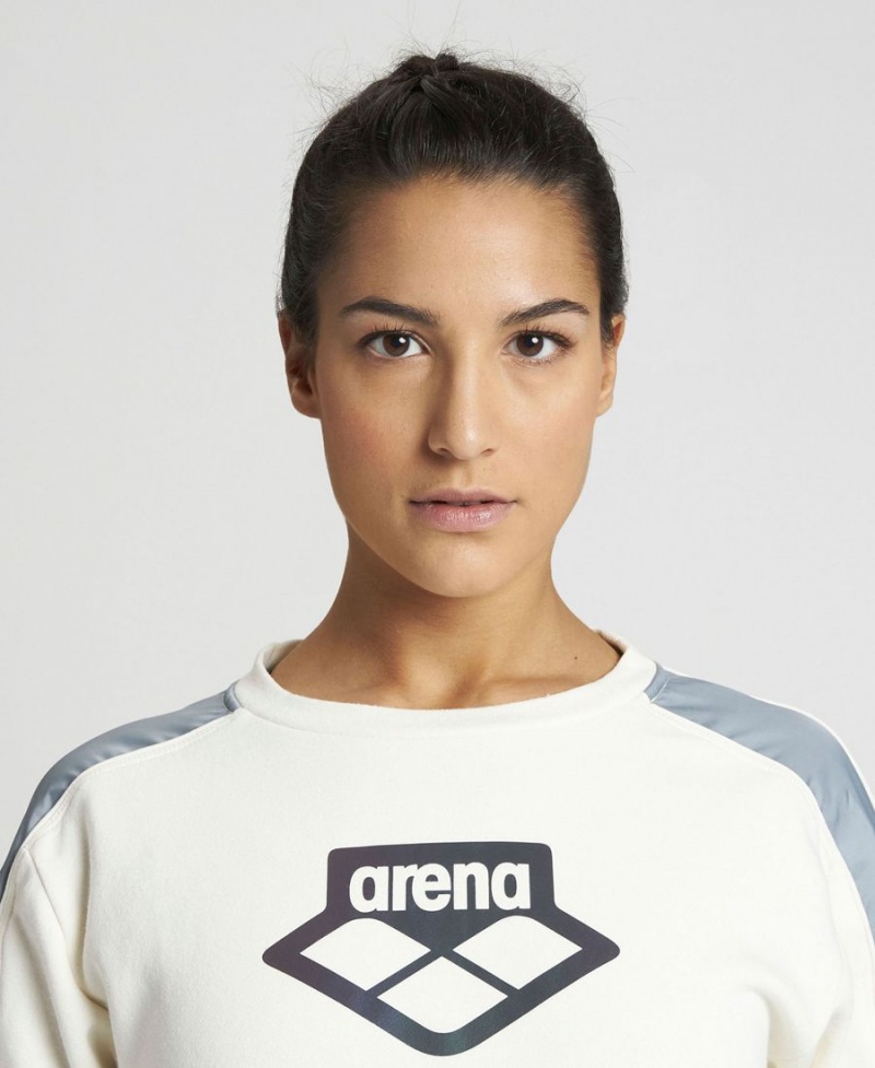 Sweatshirt Arena Team Crew Neck Blanche Grise Femme | AKX-47294792