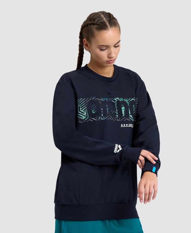 Sweatshirt Arena Logo Crewneck Bleu Marine Femme | HYG-84091606