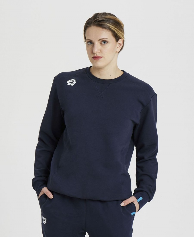 Sweatshirt Arena Solid Crewneck Bleu Marine Femme | IMJ-66444081