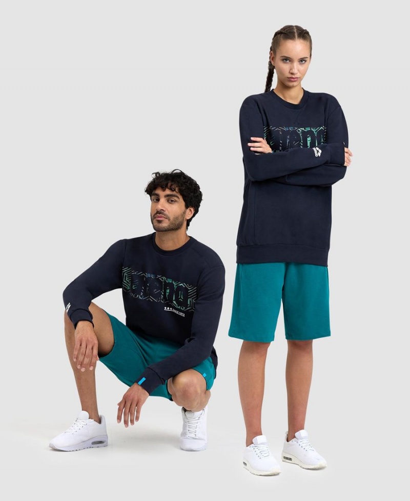 Sweatshirt Arena Logo Crewneck Bleu Marine Femme | HYG-84091606