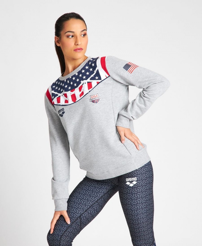 Sweatshirt Arena USA Swimming Team Crewneck Grise Femme | MYN-90698057