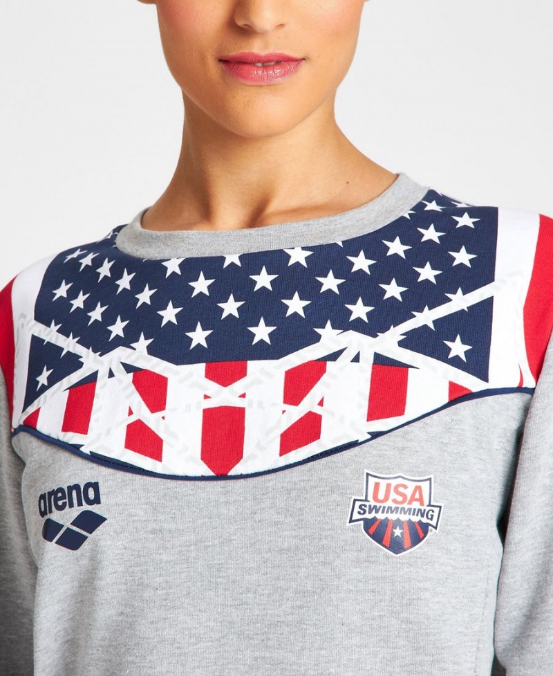 Sweatshirt Arena USA Swimming Team Crewneck Grise Femme | MYN-90698057