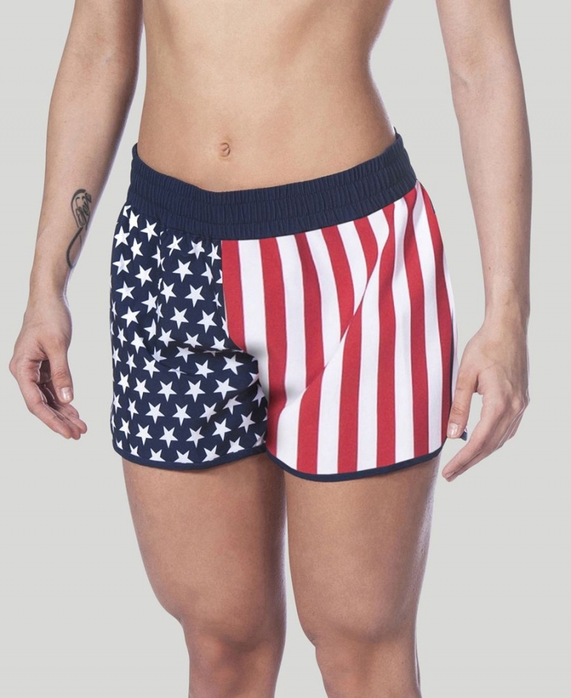 Short Arena Official USA Swimming National Team Flag Print Bleu Marine Rouge Blanche Femme | NXC-99693068