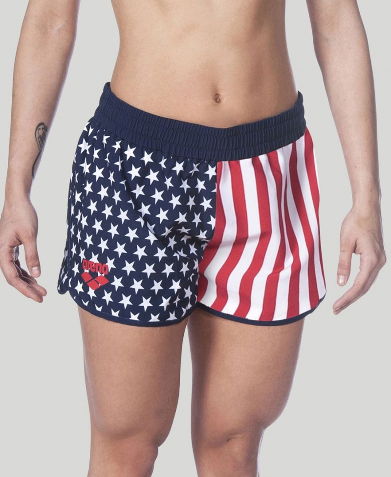 Short Arena Official USA Swimming National Team Flag Print Bleu Marine Rouge Blanche Femme | NXC-99693068