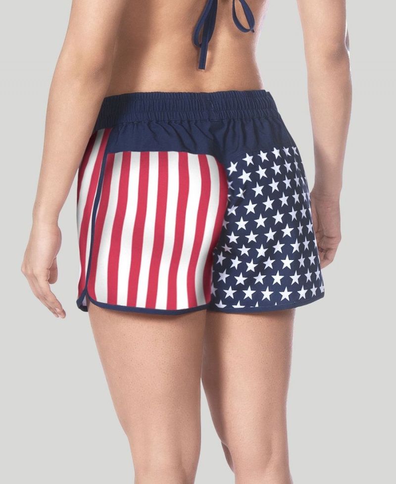 Short Arena Official USA Swimming National Team Flag Print Bleu Marine Rouge Blanche Femme | NXC-99693068