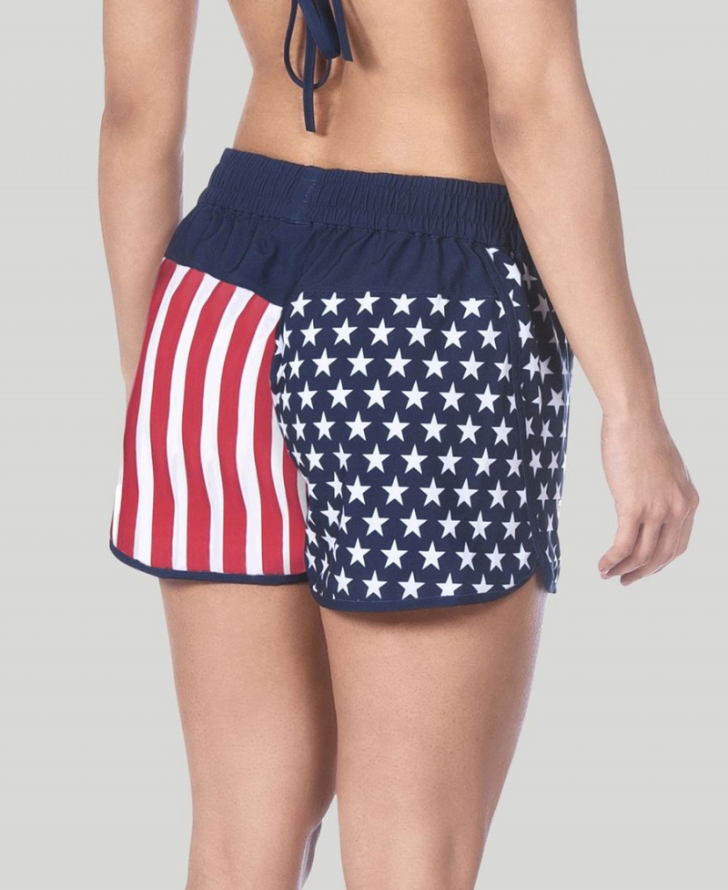 Short Arena Official USA Swimming National Team Flag Print Bleu Marine Rouge Blanche Femme | NXC-99693068