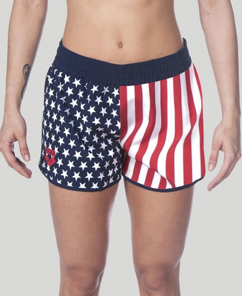 Short Arena Official USA Swimming National Team Flag Print Bleu Marine Rouge Blanche Femme | NXC-99693068