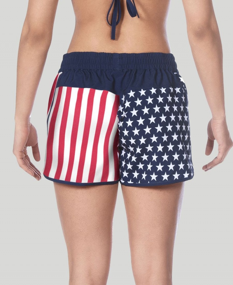 Short Arena Official USA Swimming National Team Flag Print Bleu Marine Rouge Blanche Femme | NXC-99693068