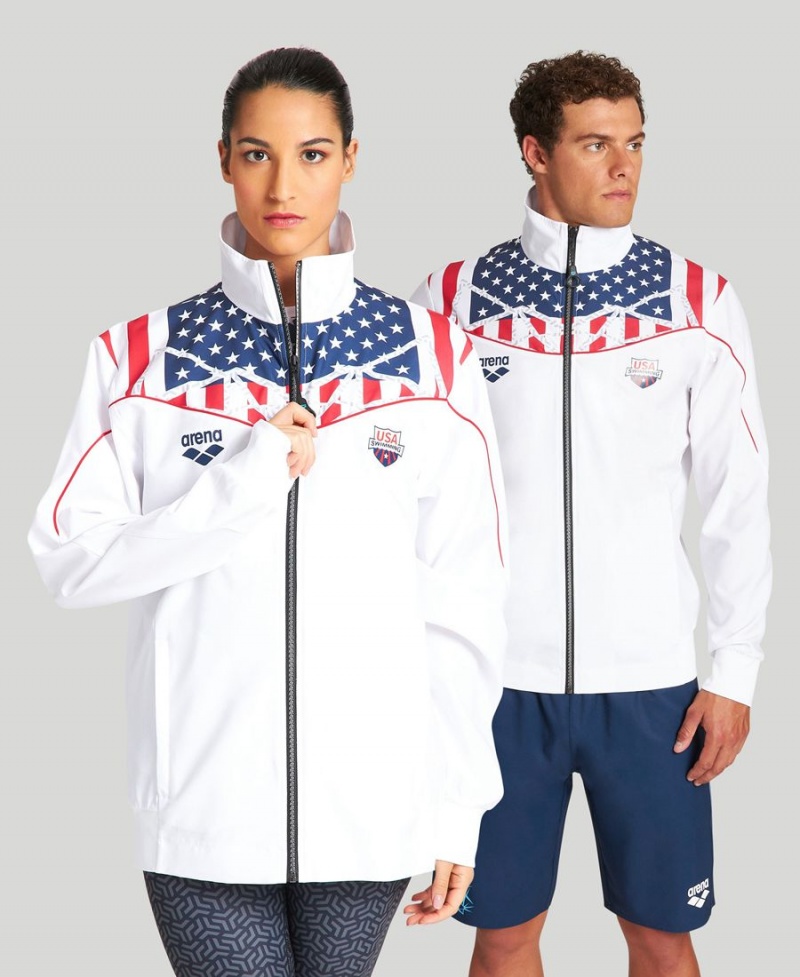 Veste Arena USA Swimming Team Kit Warm Up Bleu Marine Blanche Femme | KQU-94847577