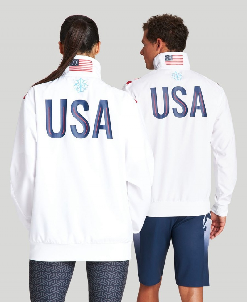 Veste Arena USA Swimming Team Kit Warm Up Bleu Marine Blanche Femme | KQU-94847577