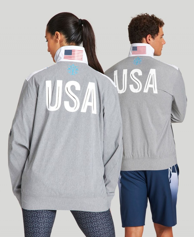 Veste Arena USA Swimming Team Kit OG Demin Warm Up Grise Blanche Femme | BTR-56671041