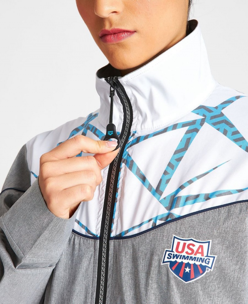 Veste Arena USA Swimming Team Kit OG Demin Warm Up Grise Blanche Femme | BTR-56671041