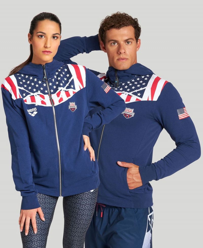 Veste Arena USA Swimming Team Kit Encapuchonné Zip Bleu Marine Femme | OLS-05935952