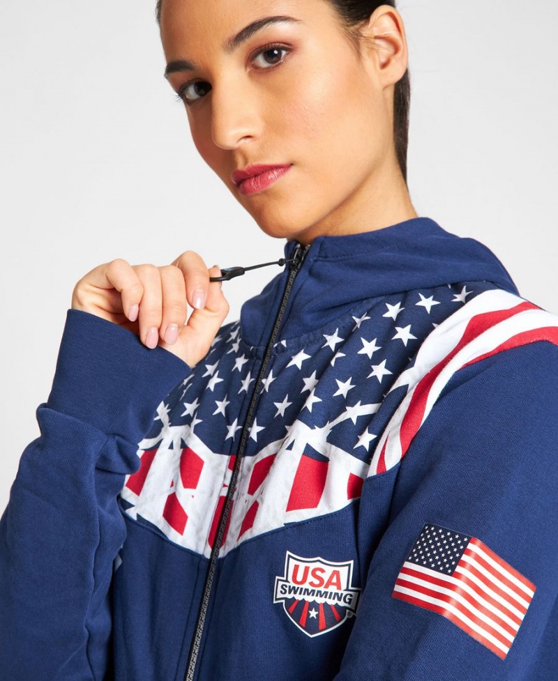 Veste Arena USA Swimming Team Kit Encapuchonné Zip Bleu Marine Femme | OLS-05935952