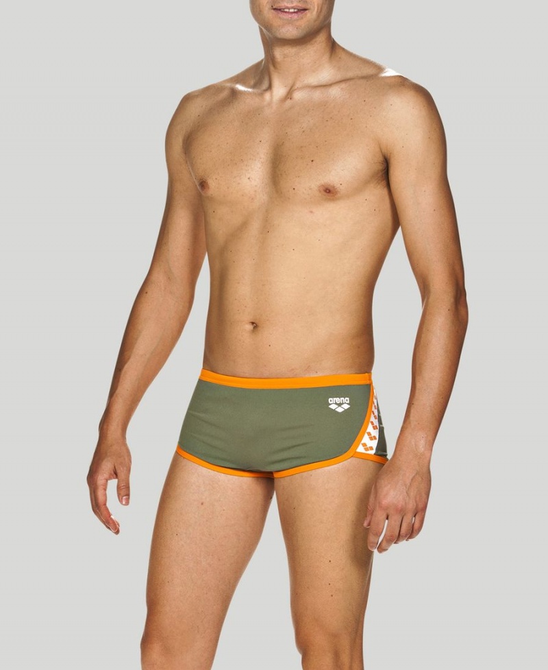 Slip de Bain Arena Team Stripe Square Vert Orange Homme | KOU-05500339