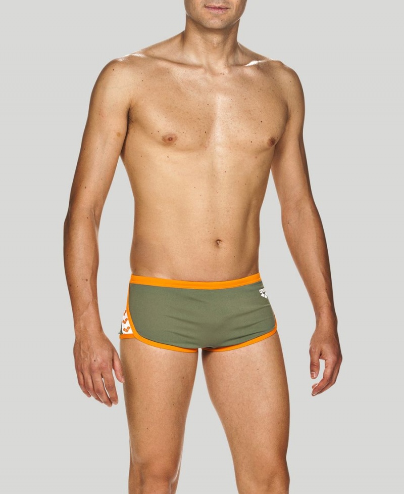 Slip de Bain Arena Team Stripe Square Vert Orange Homme | KOU-05500339