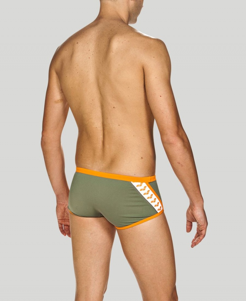 Slip de Bain Arena Team Stripe Square Vert Orange Homme | KOU-05500339