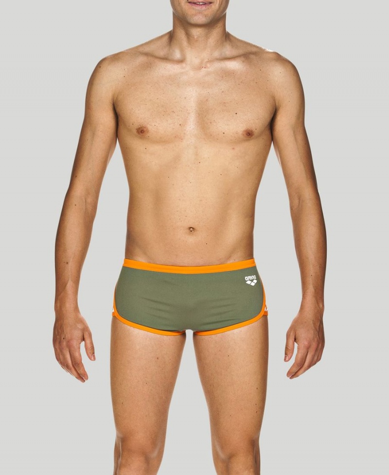 Slip de Bain Arena Team Stripe Square Vert Orange Homme | KOU-05500339